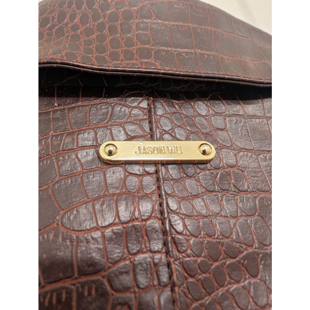 Women's Jason Wu Croc Embossed Leather Jacket S Chocolate Brown Edgy Classic - Picture 7 of 8